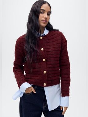 Mango Burgundy Knit cardigan NWT